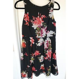 LOFT Black Floral Print Dress